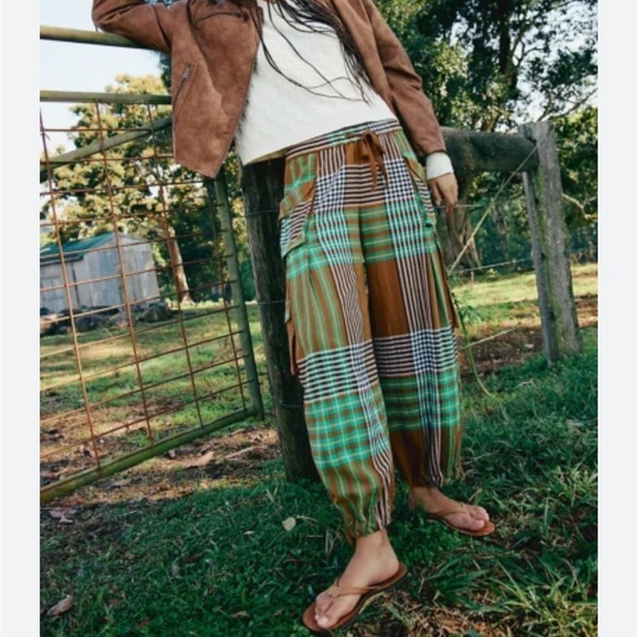 Free People Crafted Cargo Pants Original Combo Plaid Green Size Small - Picture 1 of 8